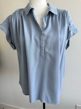 Mod Ref Light Blue Button Down Polo Blouse